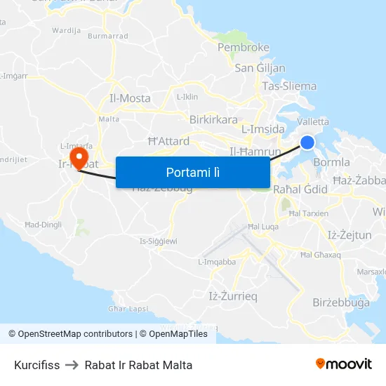 Kurcifiss to Rabat Ir Rabat Malta map