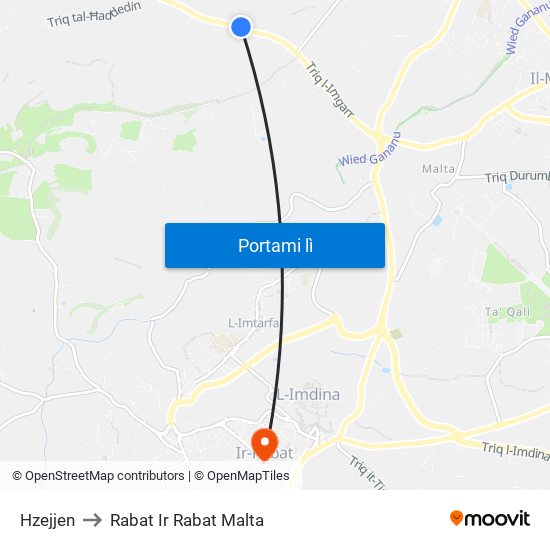 Hzejjen to Rabat Ir Rabat Malta map