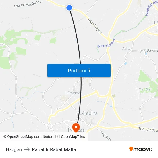Hzejjen to Rabat Ir Rabat Malta map