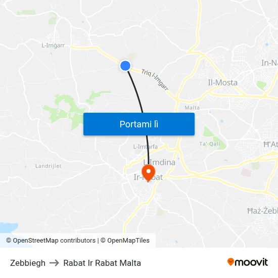 Zebbiegh to Rabat Ir Rabat Malta map