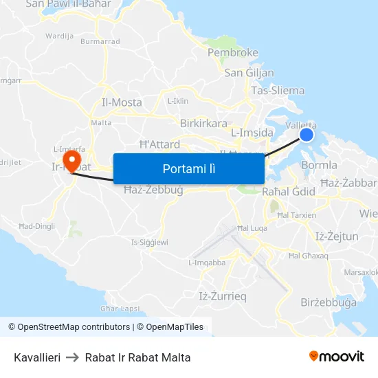 Kavallieri to Rabat Ir Rabat Malta map