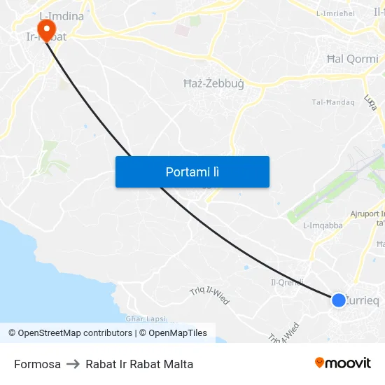 Formosa to Rabat Ir Rabat Malta map