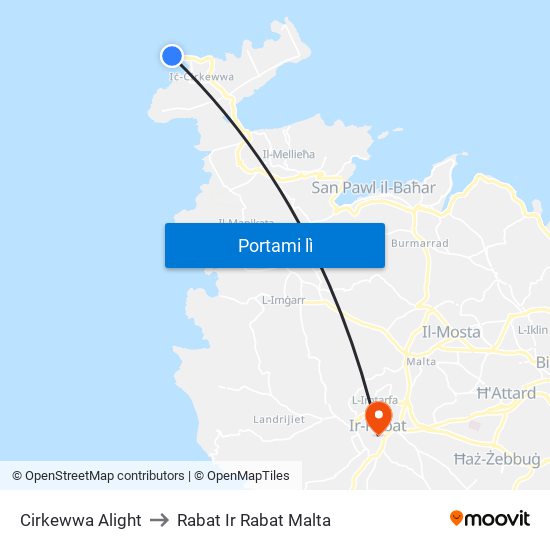 Cirkewwa Alight to Rabat Ir Rabat Malta map