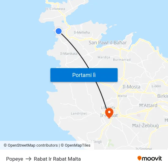 Popeye to Rabat Ir Rabat Malta map
