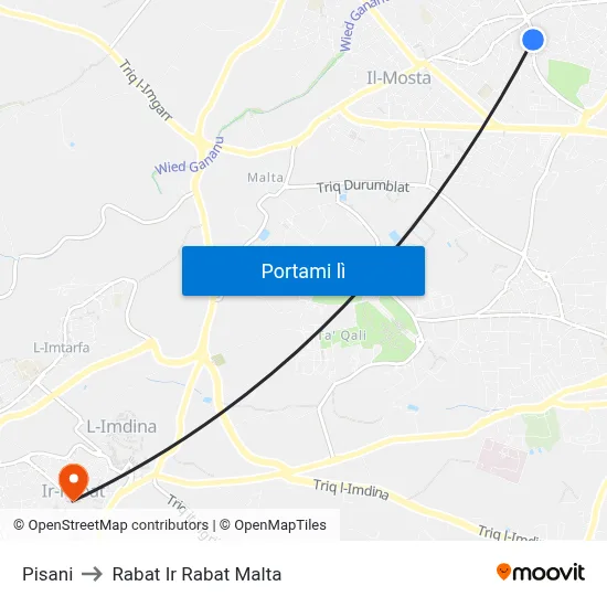 Pisani to Rabat Ir Rabat Malta map