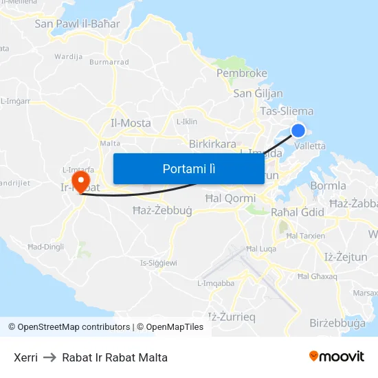 Xerri to Rabat Ir Rabat Malta map