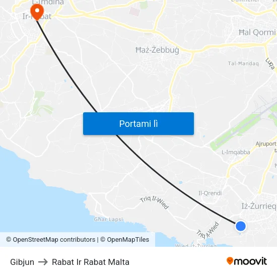 Gibjun to Rabat Ir Rabat Malta map