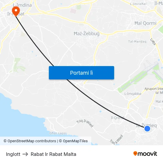 Inglott to Rabat Ir Rabat Malta map