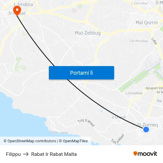 Filippu to Rabat Ir Rabat Malta map