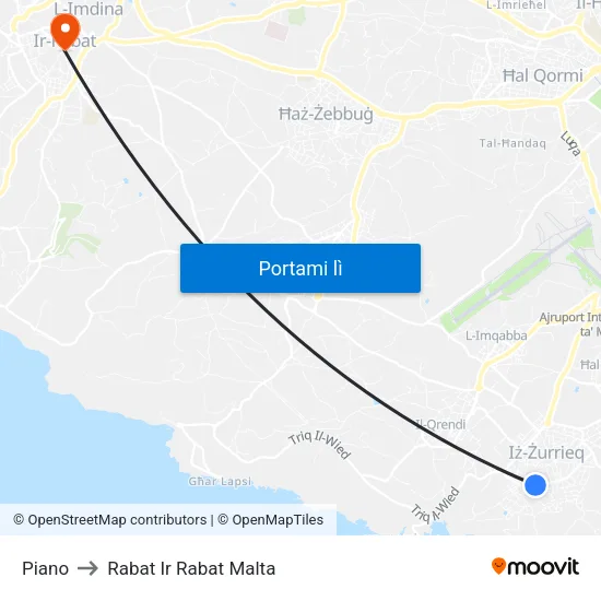 Piano to Rabat Ir Rabat Malta map