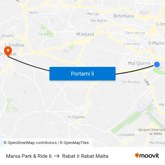 Marsa Park & Ride 6 to Rabat Ir Rabat Malta map