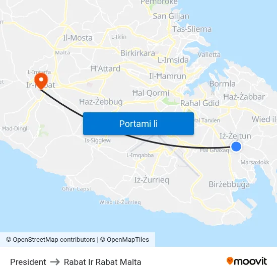 President to Rabat Ir Rabat Malta map