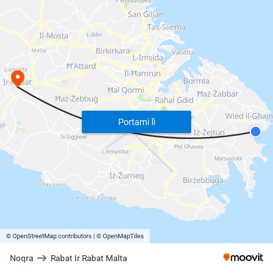 Noqra to Rabat Ir Rabat Malta map