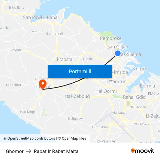 Ghomor to Rabat Ir Rabat Malta map