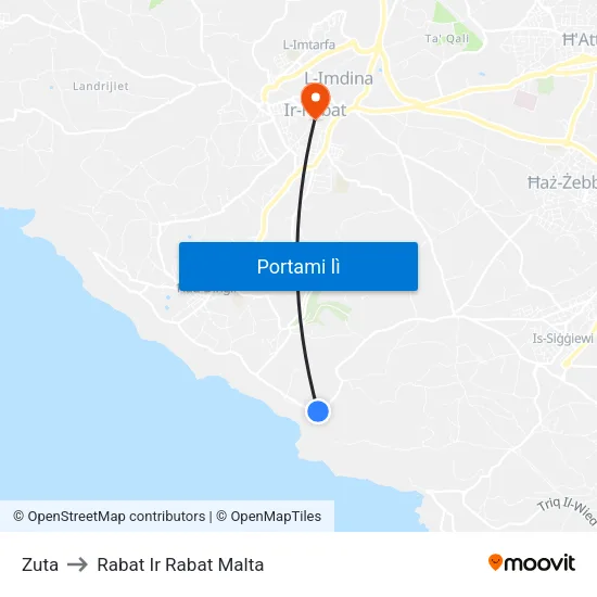 Zuta to Rabat Ir Rabat Malta map