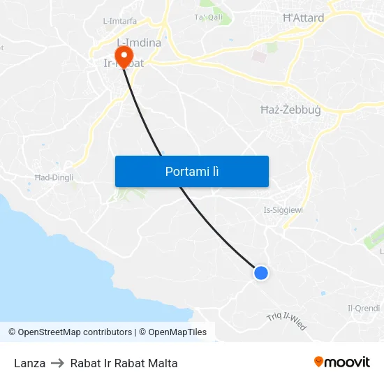 Lanza to Rabat Ir Rabat Malta map