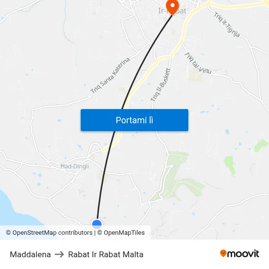 Maddalena to Rabat Ir Rabat Malta map