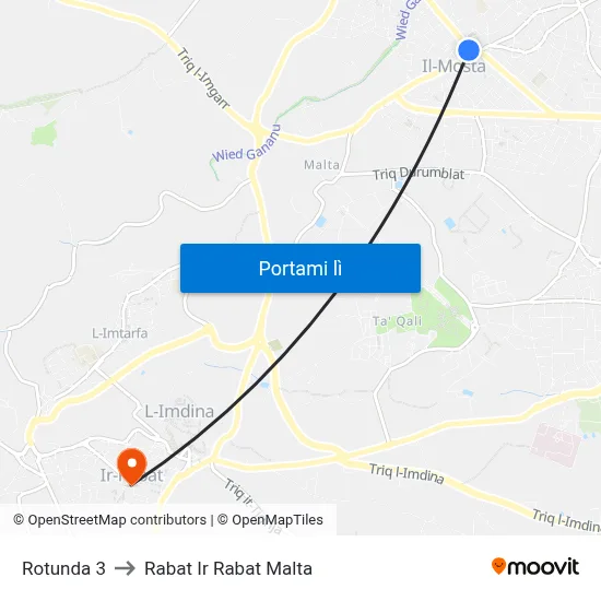 Rotunda 3 to Rabat Ir Rabat Malta map