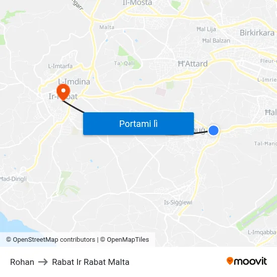 Rohan to Rabat Ir Rabat Malta map