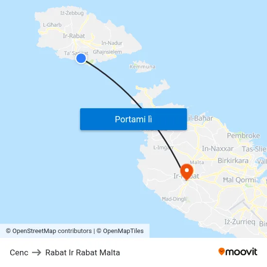 Cenc to Rabat Ir Rabat Malta map