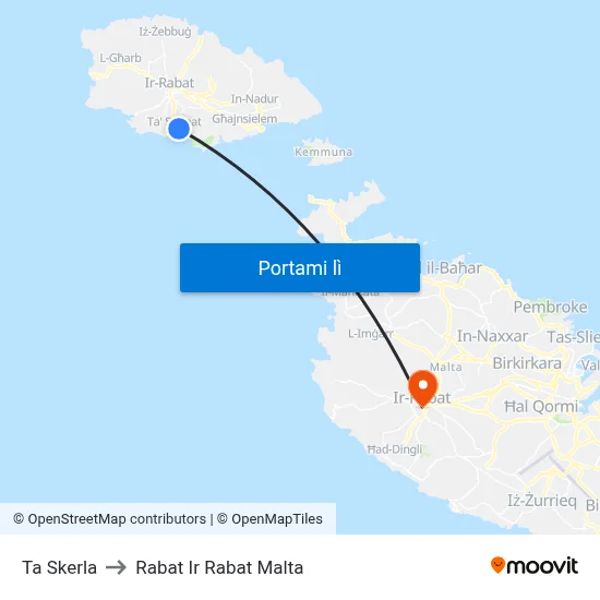 Ta Skerla to Rabat Ir Rabat Malta map