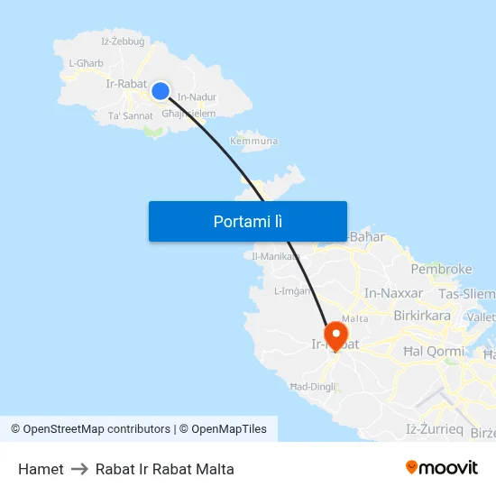 Hamet to Rabat Ir Rabat Malta map