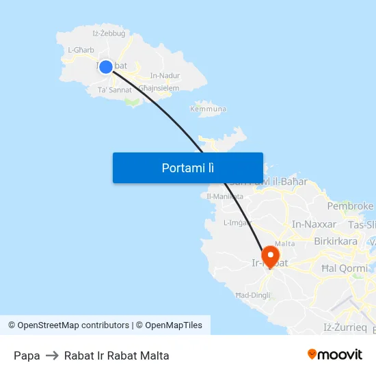 Papa to Rabat Ir Rabat Malta map
