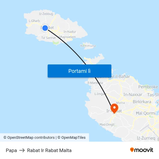 Papa to Rabat Ir Rabat Malta map