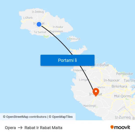 Opera to Rabat Ir Rabat Malta map