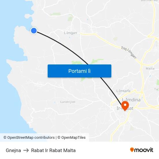 Gnejna to Rabat Ir Rabat Malta map