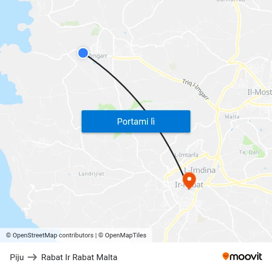 Piju to Rabat Ir Rabat Malta map