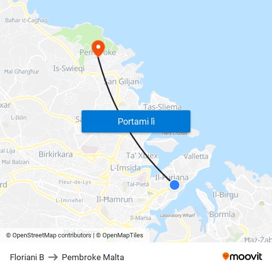 Floriani B to Pembroke Malta map