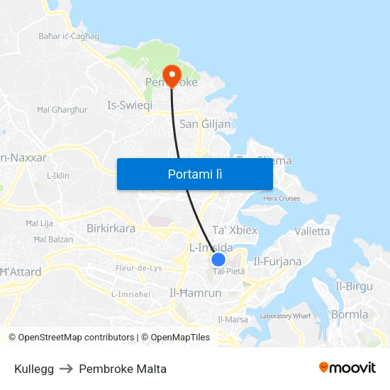 Kullegg to Pembroke Malta map