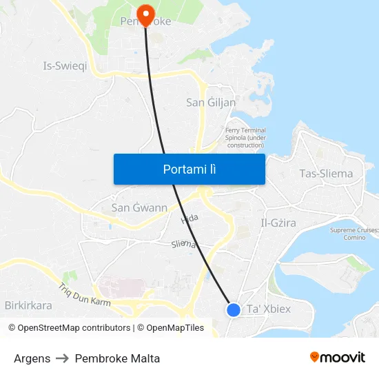 Argens to Pembroke Malta map