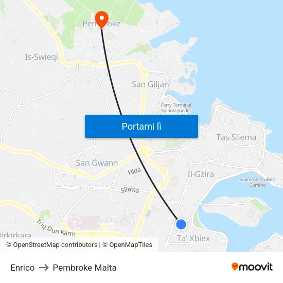Enrico to Pembroke Malta map