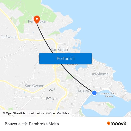 Bouverie to Pembroke Malta map