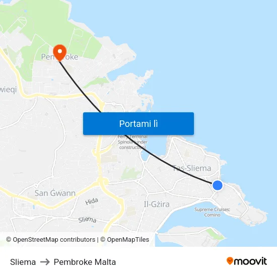 Sliema to Pembroke Malta map