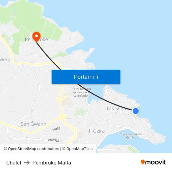 Chalet to Pembroke Malta map