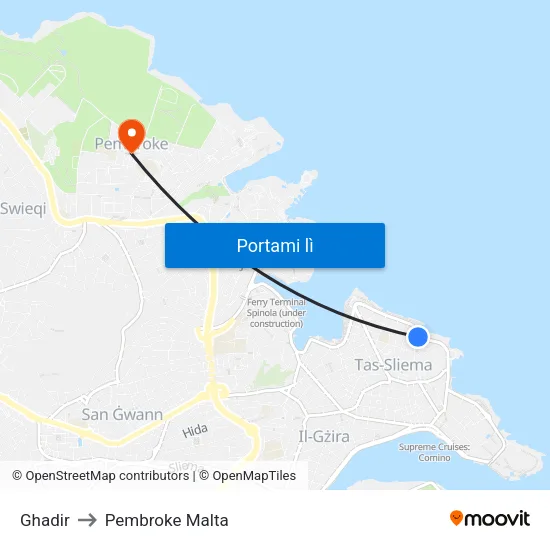 Ghadir to Pembroke Malta map