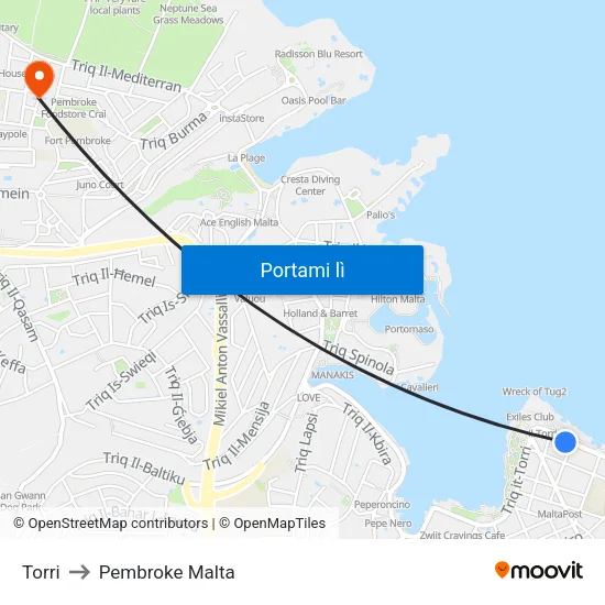Torri to Pembroke Malta map