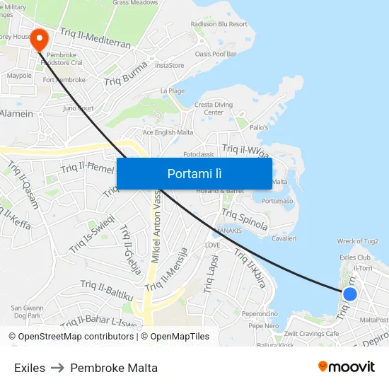 Exiles to Pembroke Malta map