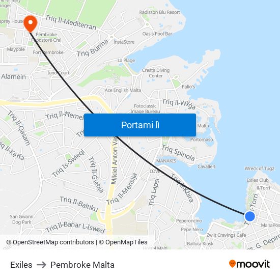 Exiles to Pembroke Malta map