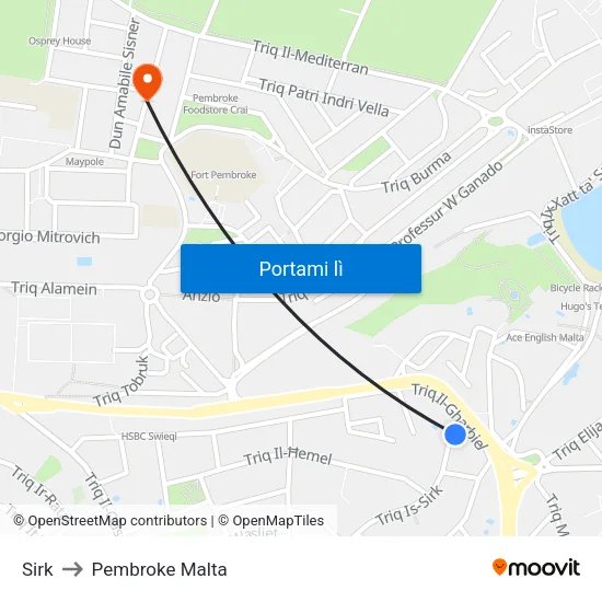 Sirk to Pembroke Malta map