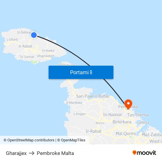 Gharajjex to Pembroke Malta map