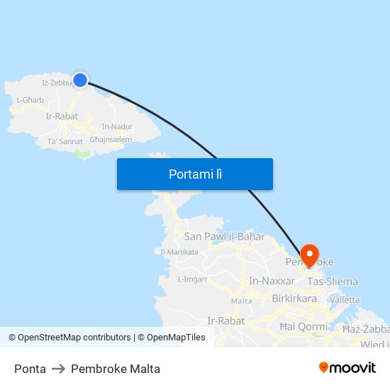 Ponta to Pembroke Malta map