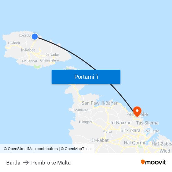 Barda to Pembroke Malta map