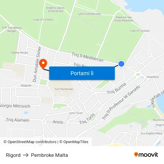 Rigord to Pembroke Malta map