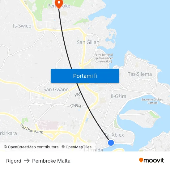 Rigord to Pembroke Malta map