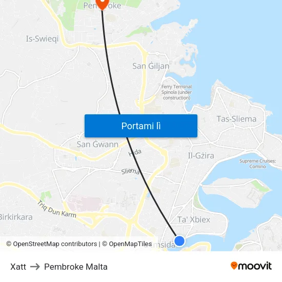 Xatt to Pembroke Malta map