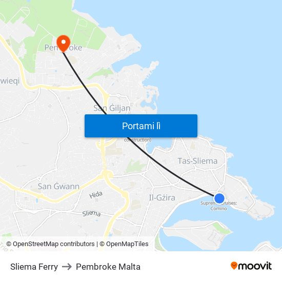 Sliema Ferry to Pembroke Malta map